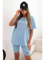 Dámský bavlněný komplet s krátkým rukávem a šortkami modrý Dámský bavlněný komplet s krátkým rukávem a šortkami modrý