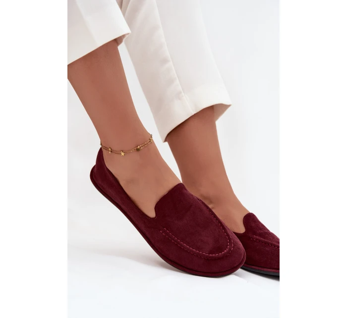 Dámské mokasíny z eko semiše ploché bordové model 21710856 - Boto Dámské mokasíny z eko semiše ploché bordové model 21710856 - Boto