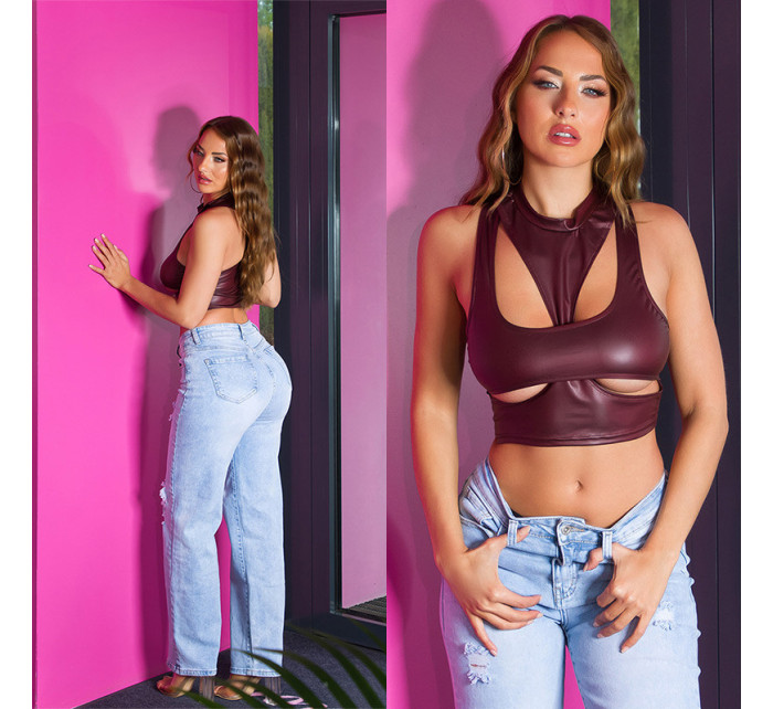 Sexy Koucla Wetlook Crop Top with Cut Outs