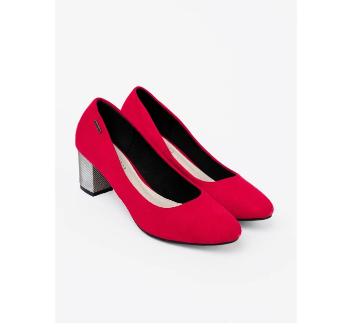 Luxusní červené  lodičky dámské na širokém podpatku
