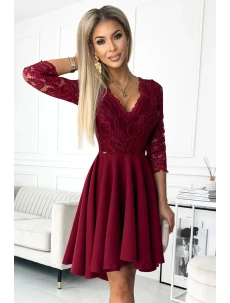 210-15 NICOLLE šaty s delšími zády a výstřihem - barva bordó