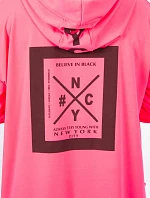 Bunda oversize s kapucí růžová neonová