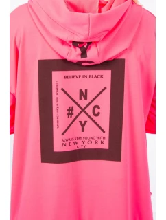 Bunda oversize s kapucí růžová neonová