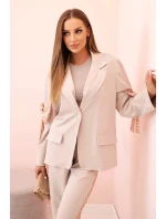 Dámská souprava s viskózou – sako s klopami a kalhoty s lampasem béžový