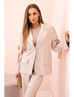 Dámská souprava s viskózou – sako s klopami a kalhoty s lampasem béžový