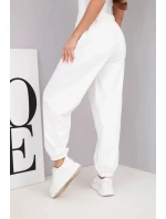 Dámské bavlněné kalhoty s vysokým pasem a ozdobným knoflíkem ecru