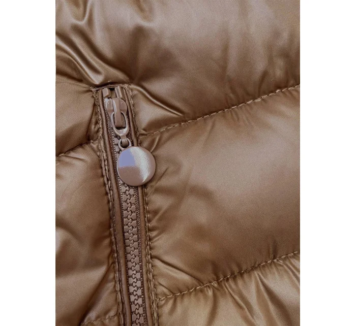Hnědá prošívaná dámská zimní bunda s kapucí model 21245959 - W COLLECTION