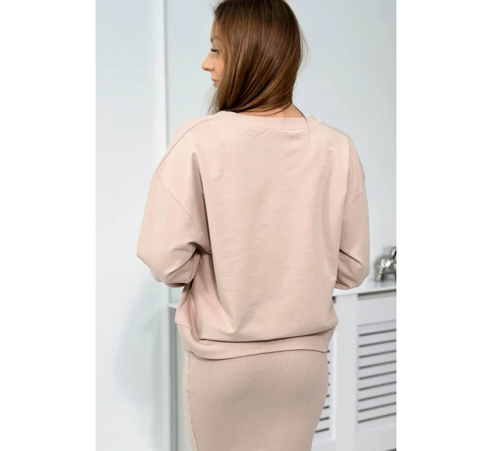 Souprava halenka + pruhované šaty béžová