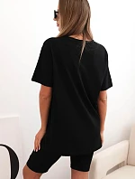 Dámský bavlněný komplet s krátkým rukávem a šortkami černý