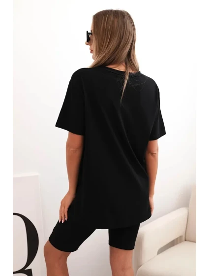 Dámský bavlněný komplet s krátkým rukávem a šortkami černý