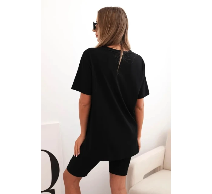 Dámský bavlněný komplet s krátkým rukávem a šortkami černý