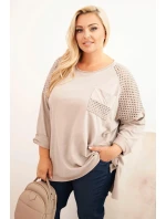 Dámská blůza Plus Size bavlněná s potiskem béžová Dámská blůza Plus Size bavlněná s potiskem béžová
