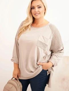 Dámská blůza Plus Size bavlněná s potiskem béžová