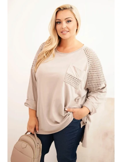 Dámská blůza Plus Size bavlněná s potiskem béžová Dámská blůza Plus Size bavlněná s potiskem béžová