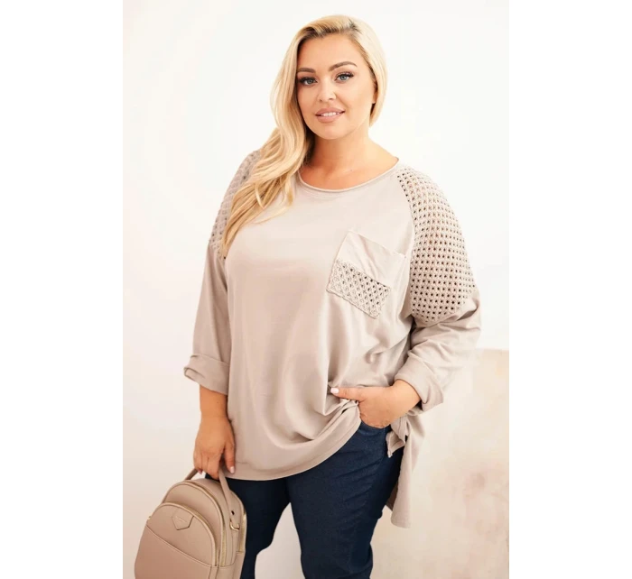 Dámská blůza Plus Size bavlněná s potiskem béžová Dámská blůza Plus Size bavlněná s potiskem béžová
