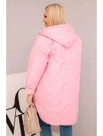 Dámská bunda Plus Size prošívaná s kapucí a nápisem HOPE cukrová růžová