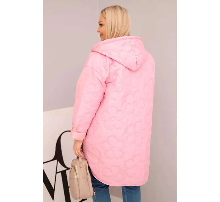 Dámská bunda Plus Size prošívaná s kapucí a nápisem HOPE cukrová růžová