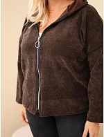 Dámská plus size manšestrová mikina s kapucí a zipem oversize hnědá Dámská plus size manšestrová mikina s kapucí a zipem oversize hnědá