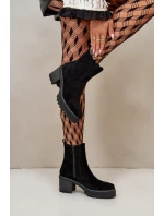 Dámské botky na podpatku z eko semiše zateplené černé Nevitas