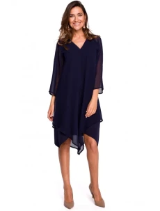 S159 Šifonové šaty s asymetrickým lemem - tmavě modré