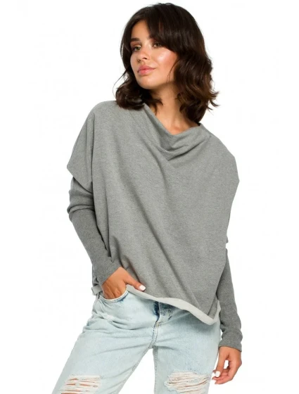 B094 Oversized top s výstřihem do V na zádech - šedý B094 Oversized top s výstřihem do V na zádech - šedý