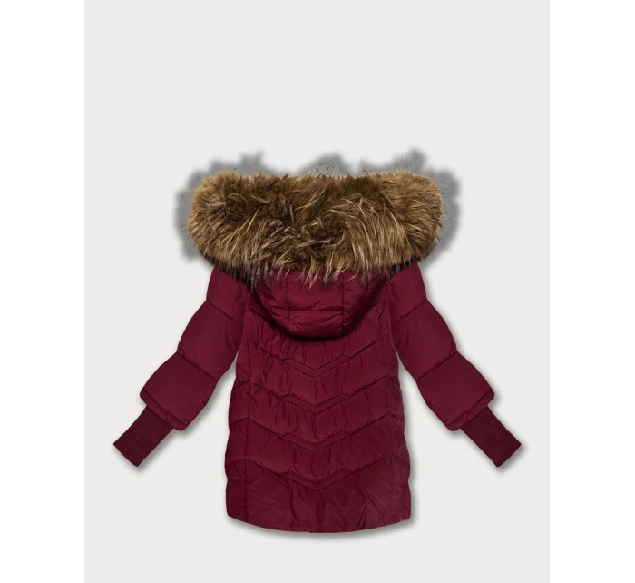 Dámská zimní bunda ve vínové bordó barvě s úpletovými stahovacími lemy (KK60616)