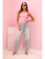 Top dámský bavlněný na ramínkách s ozdobným řetízkem růžový jasně Top dámský bavlněný na ramínkách s ozdobným řetízkem růžový jasně