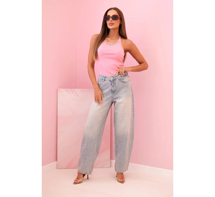 Top dámský bavlněný na ramínkách s ozdobným řetízkem růžový jasně Top dámský bavlněný na ramínkách s ozdobným řetízkem růžový jasně