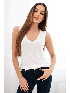 Dámská viskózová halenka bez rukávů s výstřihem do V bílá
