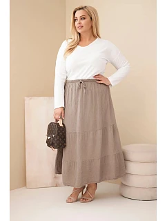 Dámská sukně Plus Size bavlněná mušelínová s volánem a gumičkou v pase fango