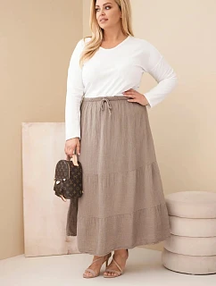 Dámská sukně Plus Size bavlněná mušelínová s volánem a gumičkou v pase fango