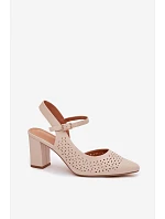 sandály na podpatku  světle béžové model 22095170 - SERGIO LEONE