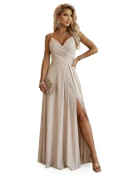 CHIARA Maxi šaty bez ramínek s obálkovým výstřihem a rozparkem na nohou  s třpytkami model 21938652 - numoco