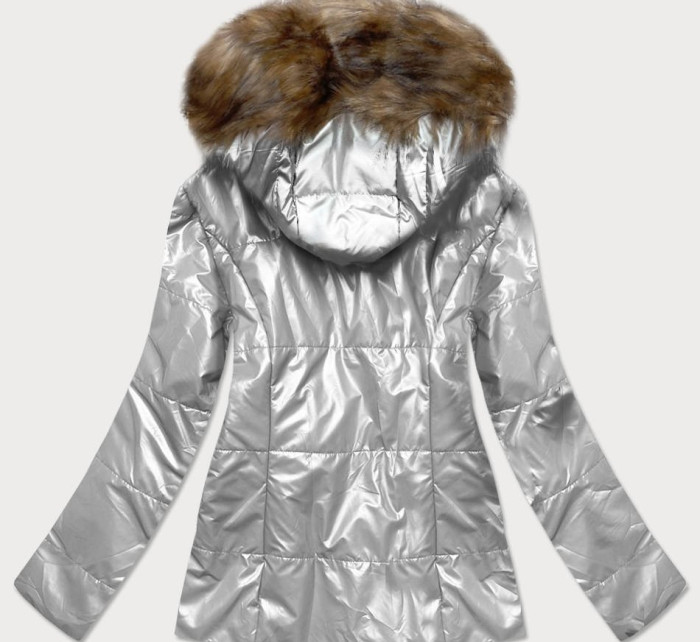 Lehká stříbrná dámská metalická zimní bunda (721ART)