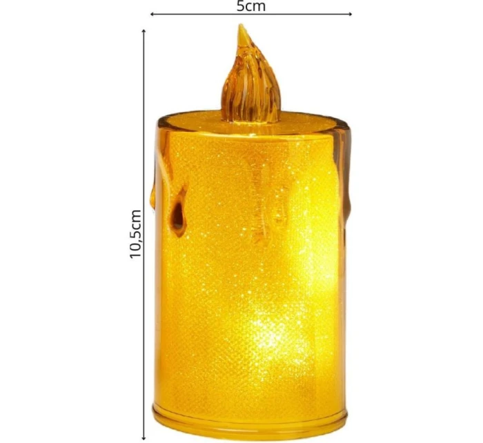 DEKORATIVNÍ SVÍČKA 8 CM JANTAROVÁ TEPLÁ BÍLÁ 1 LED