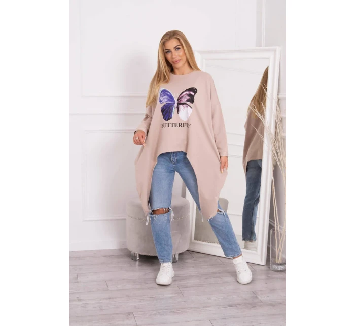 Oversize halenka s potiskem béžová