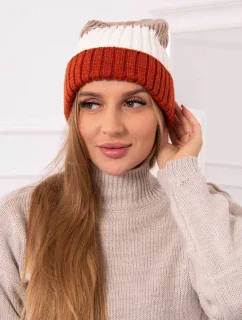 Fleecová čepice Bojana K265 červená+ecru+beige