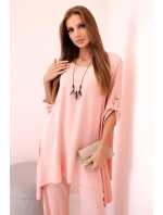 Sada halenky + kalhot s přívěskem tmavě pudrově růžová