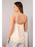 Dámská halenka na ramínkách s krajkovým model 22040150 béžová - K-Fashion Dámská halenka na ramínkách s krajkovým model 22040150 béžová - K-Fashion