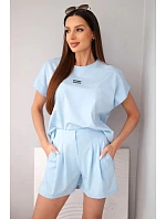 Dámská souprava z model 22147932 s halenkou a šortkami se záhyby modrá - K-Fashion