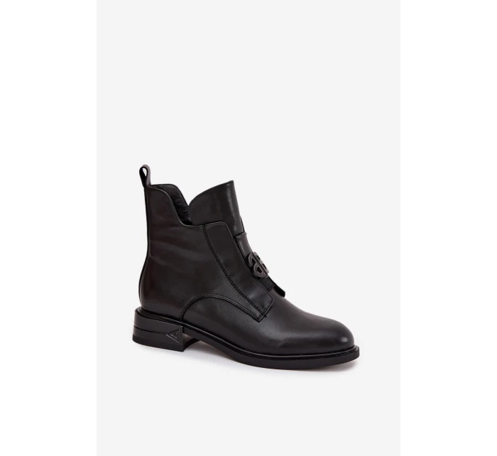 Vytápěné kožené dámské boty s ozdobným detailem černé Briselda