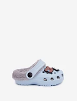 Pěnové dětské žabky s kožešinkou s přezkami Modré Cerelle