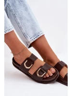 Eko kožené dámské pantofle s pásky čokoládové Rosinessa