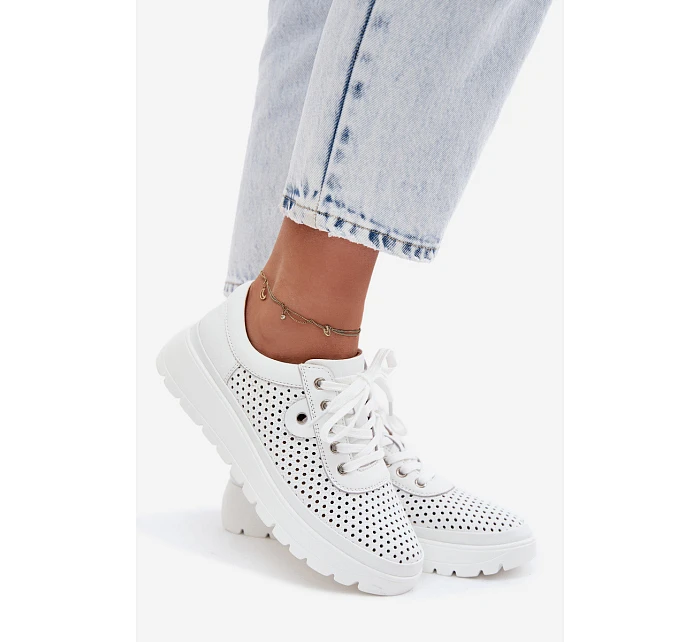 Kožené Ažurové Dámské Polobotky Vinceza 79629 Bílé