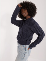 Tmavě tmavě modrý krátký dámský pletený svetr od MAYFLIES