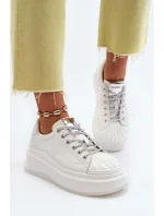 Dámské kožené tenisky na platformě GOE bílé