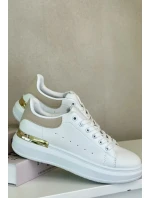 Nízké Dámské Tenisky Na Platformě Z Eko Kůže Bílo-Béžové Nevelena Nízké Dámské Tenisky Na Platformě Z Eko Kůže Bílo-Béžové Nevelena