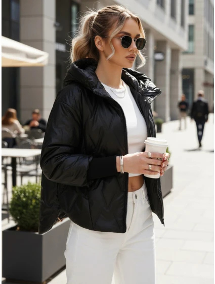 Dámská přechodná prošívaná bunda s kapucí černá FashionStreet TY5559