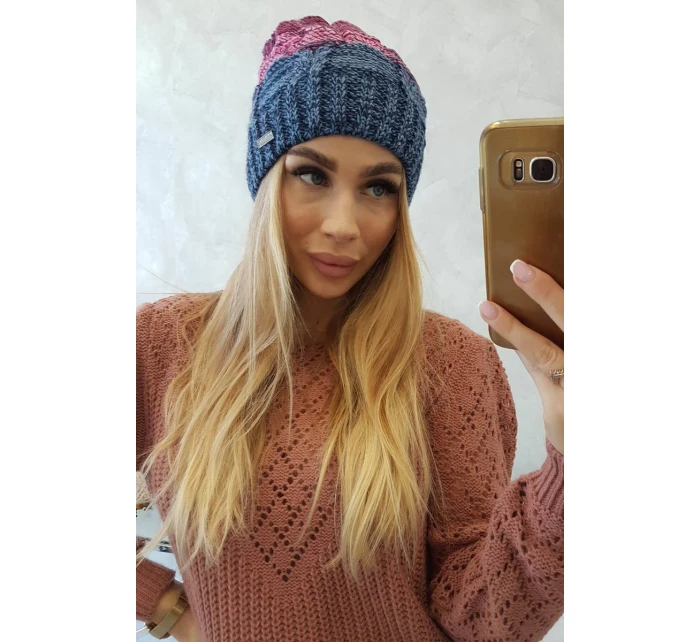 Fleecová čepice Dolores K303 denim+růžová+tmavě fialová Fleecová čepice Dolores K303 denim+růžová+tmavě fialová