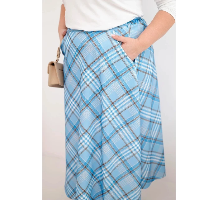 Dámská sukně Plus Size s širokým lemem kostkovaná modrá